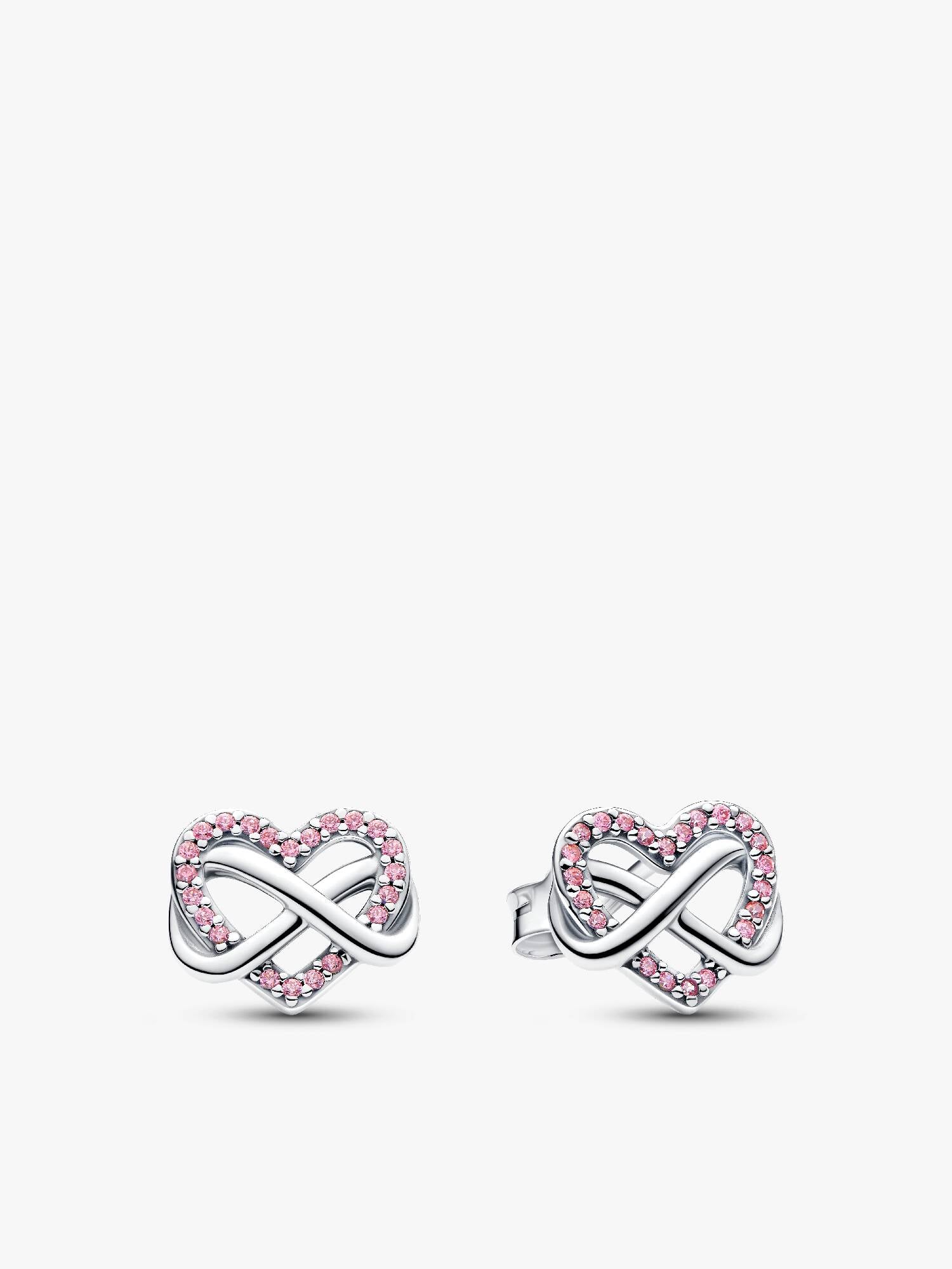 Sparkling Pink Infinity Heart Stud Earrings
