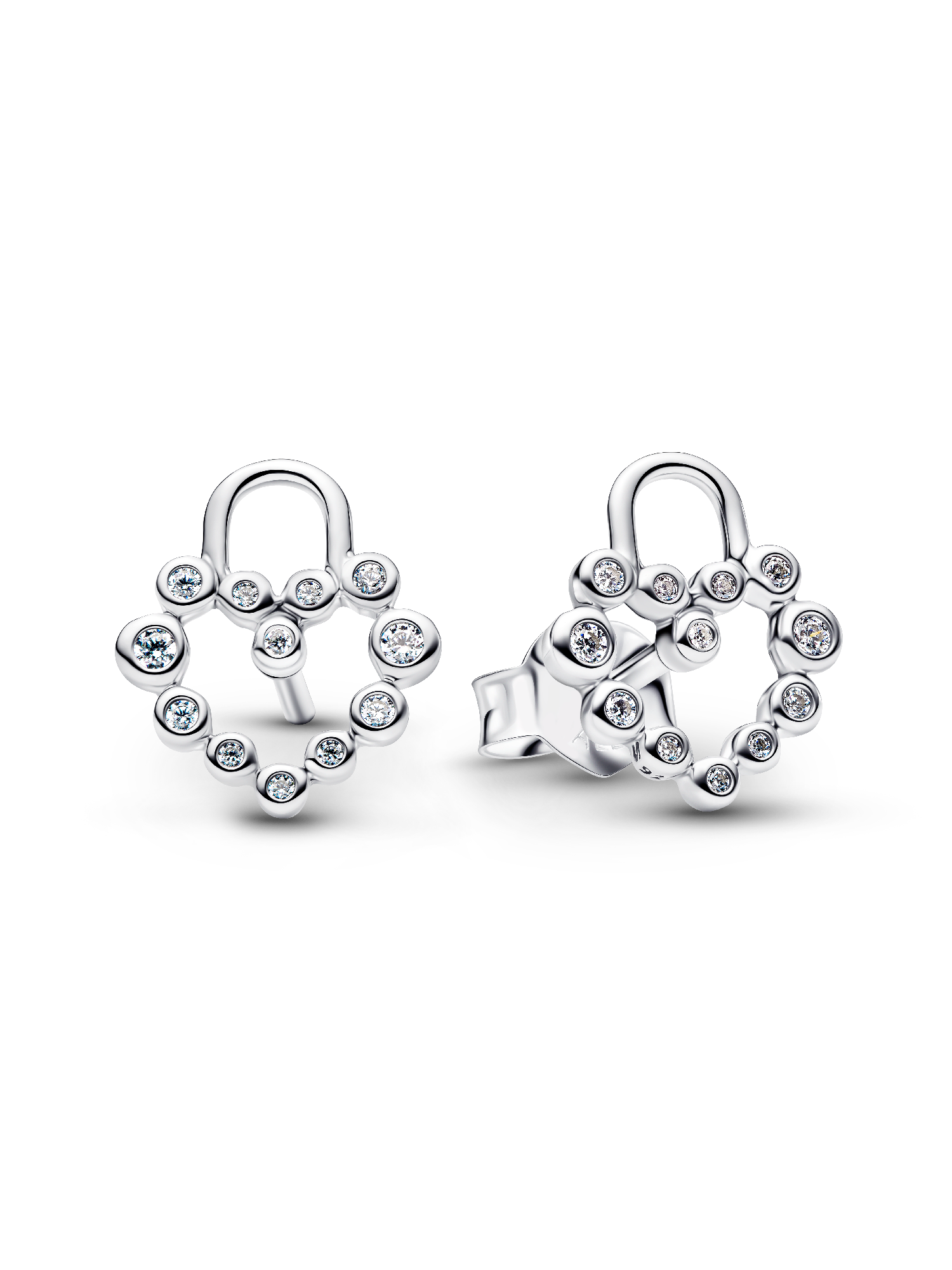 Sparkling Heart Padlock Stud Earrings | スターリングシルバー