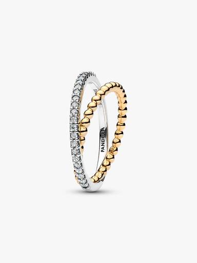 Crossover Beads & Pavé Double Band Ring